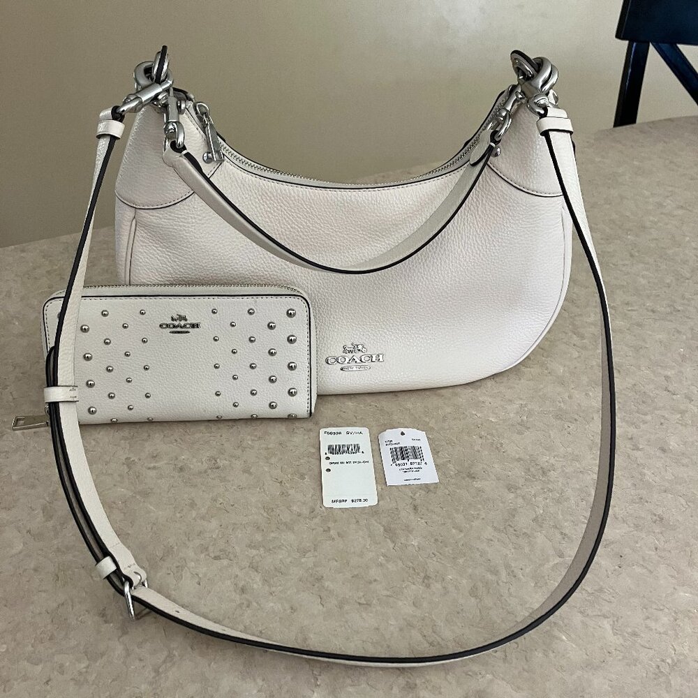 Coach Mara Chalk Pebbled Leather Hobo Crossbody Bag & Wallet Set  *Excellent*